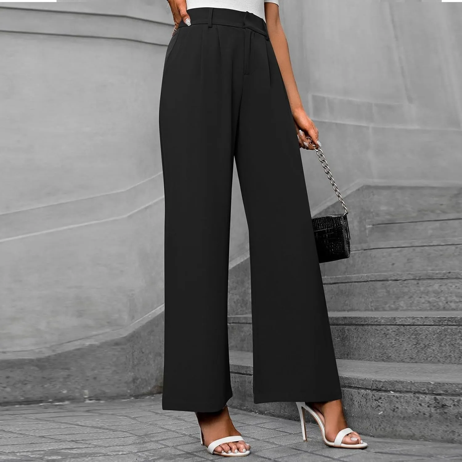 Pants for Women, High Waist Baggy Trousers Straight Leg Slacks Wide Leg Pants