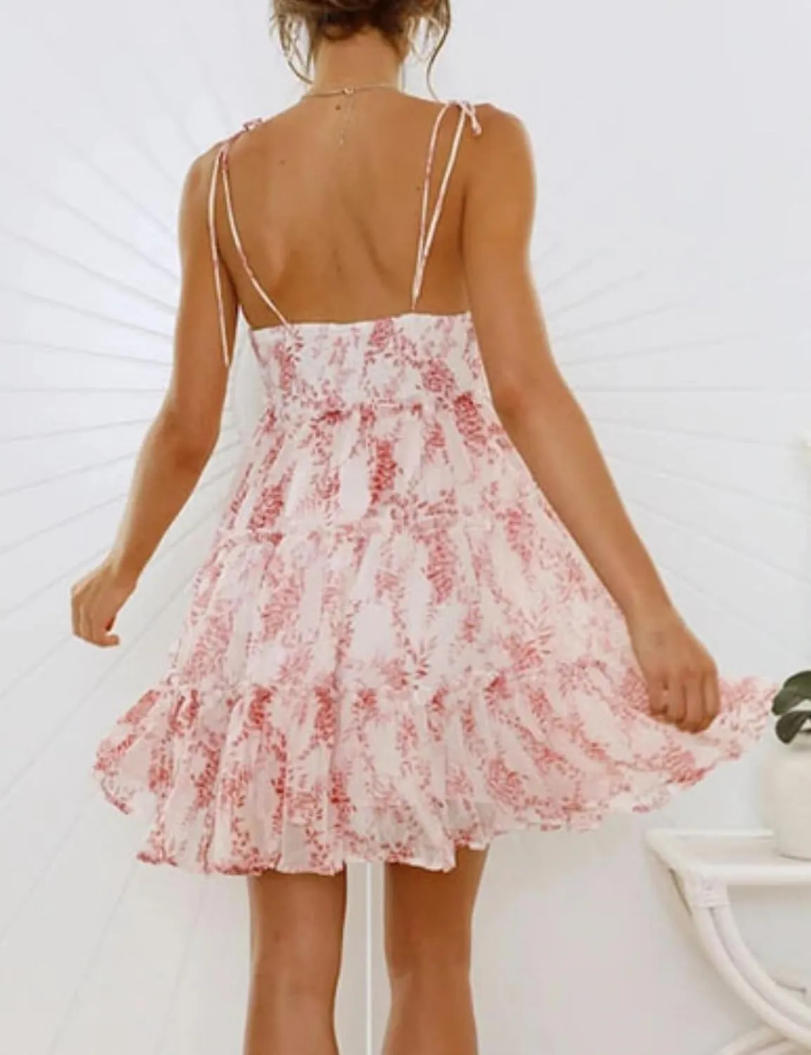Perbai Womens Summer Floral Mini Dress Ruffle Sleeveless Spaghetti Strap Sundress Boho Flowy Skater Dresses 2025