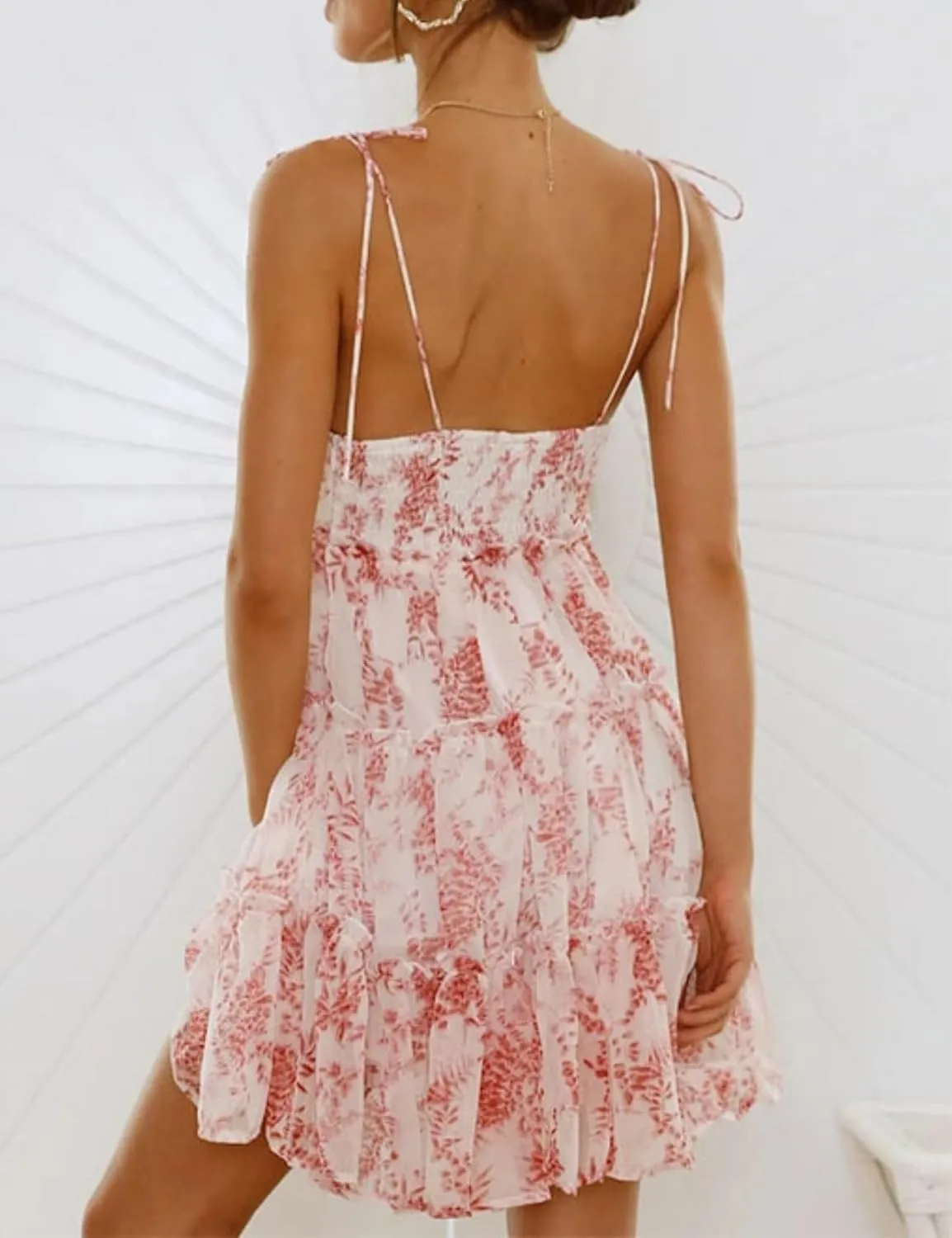 Perbai Womens Summer Floral Mini Dress Ruffle Sleeveless Spaghetti Strap Sundress Boho Flowy Skater Dresses 2025