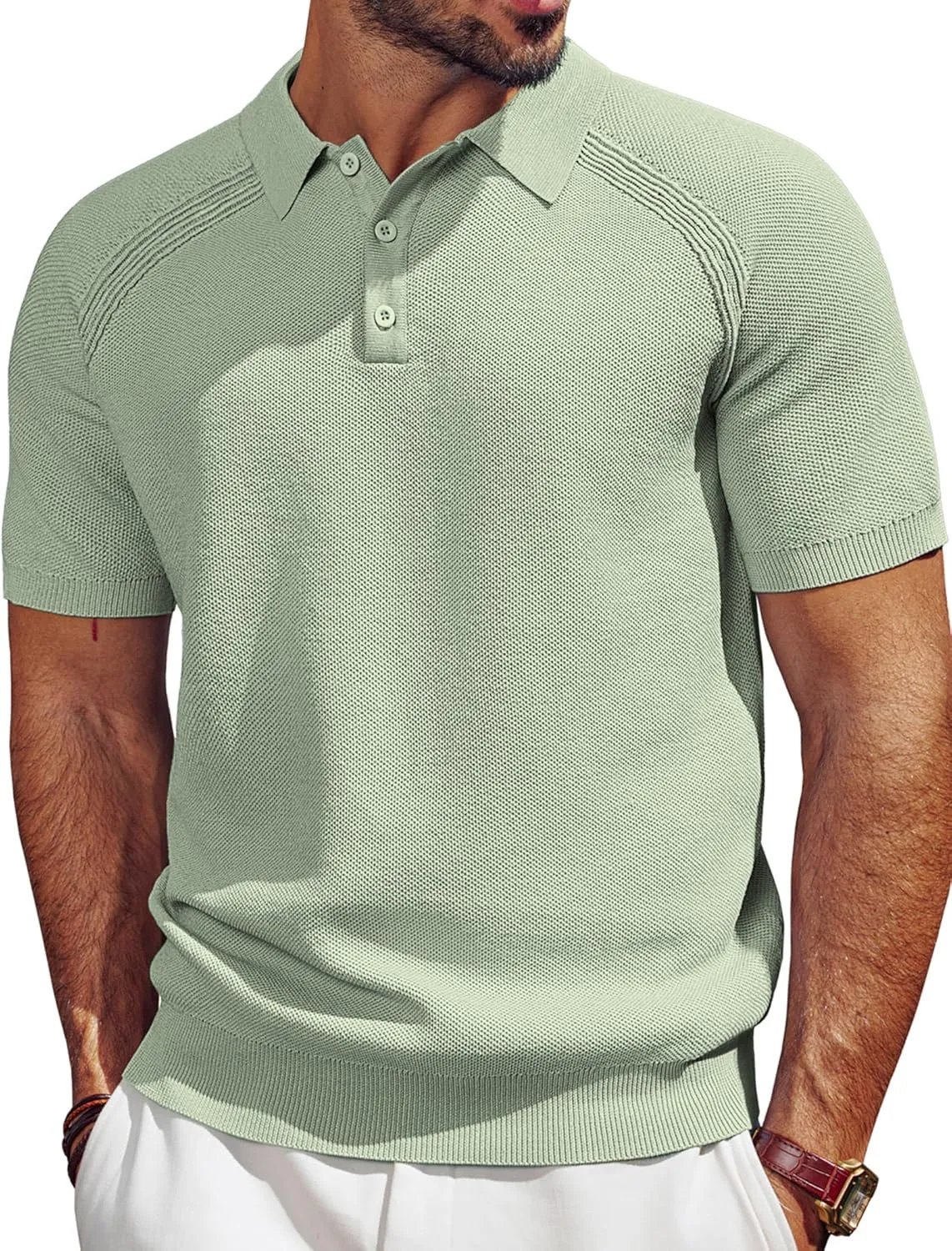 PJ PAUL JONES Men's Polo Shirt Short Sleeve Textured Knit Button Shirts Raglan Sleeve Casual Golf Shirt