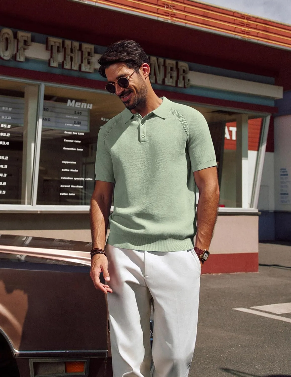 PJ PAUL JONES Men's Polo Shirt Short Sleeve Textured Knit Button Shirts Raglan Sleeve Casual Golf Shirt