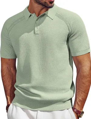 PJ PAUL JONES Men's Polo Shirt Short Sleeve Textured Knit Button Shirts Raglan Sleeve Casual Golf Shirt