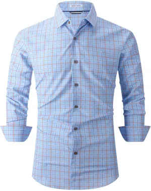Plaid Shirt Men Mens Button Down Shirts Wrinkle Free 4-Way Stretch Print Business Casual Dress M-2XL