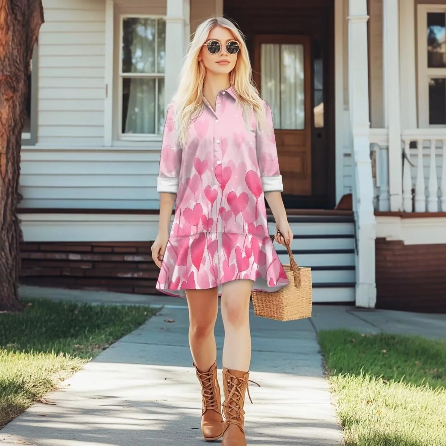 POLERO Womens Shirt Dress with Pockets Long Sleeve Mini Dresses Tunic Shirt Short Dresses