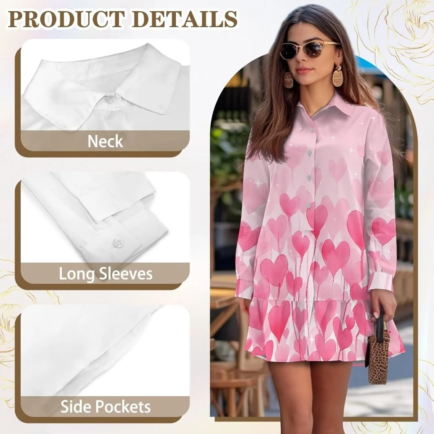 POLERO Womens Shirt Dress with Pockets Long Sleeve Mini Dresses Tunic Shirt Short Dresses