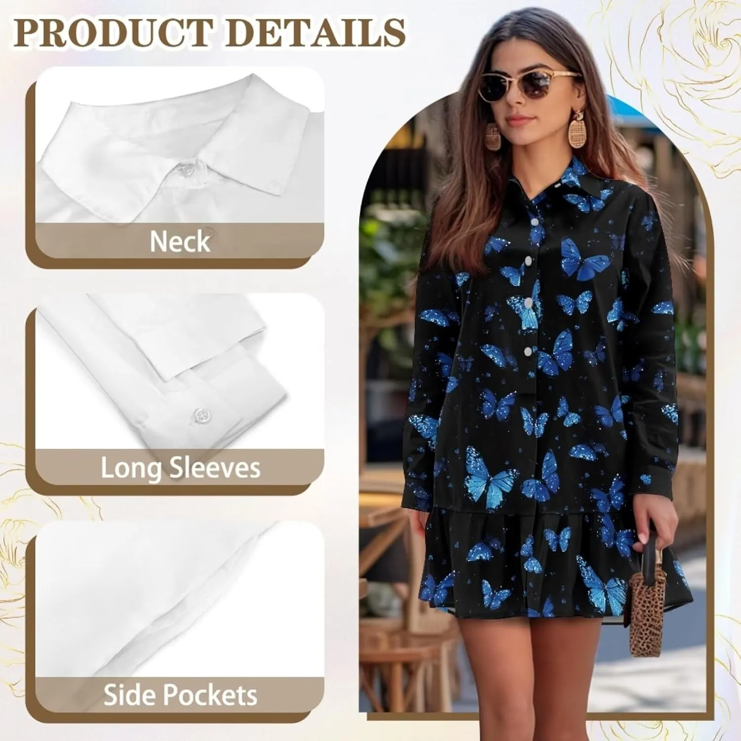 POLERO Womens Shirt Dress with Pockets Long Sleeve Mini Dresses Tunic Shirt Short Dresses