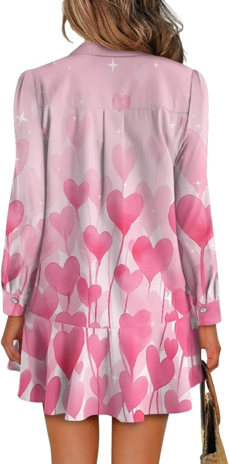 POLERO Womens Shirt Dress with Pockets Long Sleeve Mini Dresses Tunic Shirt Short Dresses