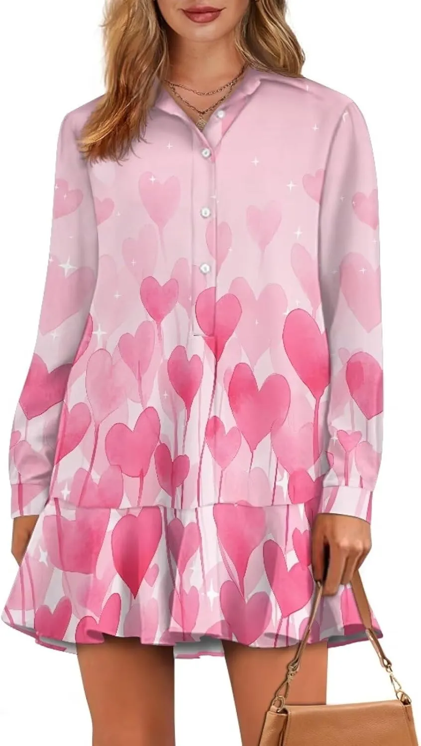 POLERO Womens Shirt Dress with Pockets Long Sleeve Mini Dresses Tunic Shirt Short Dresses