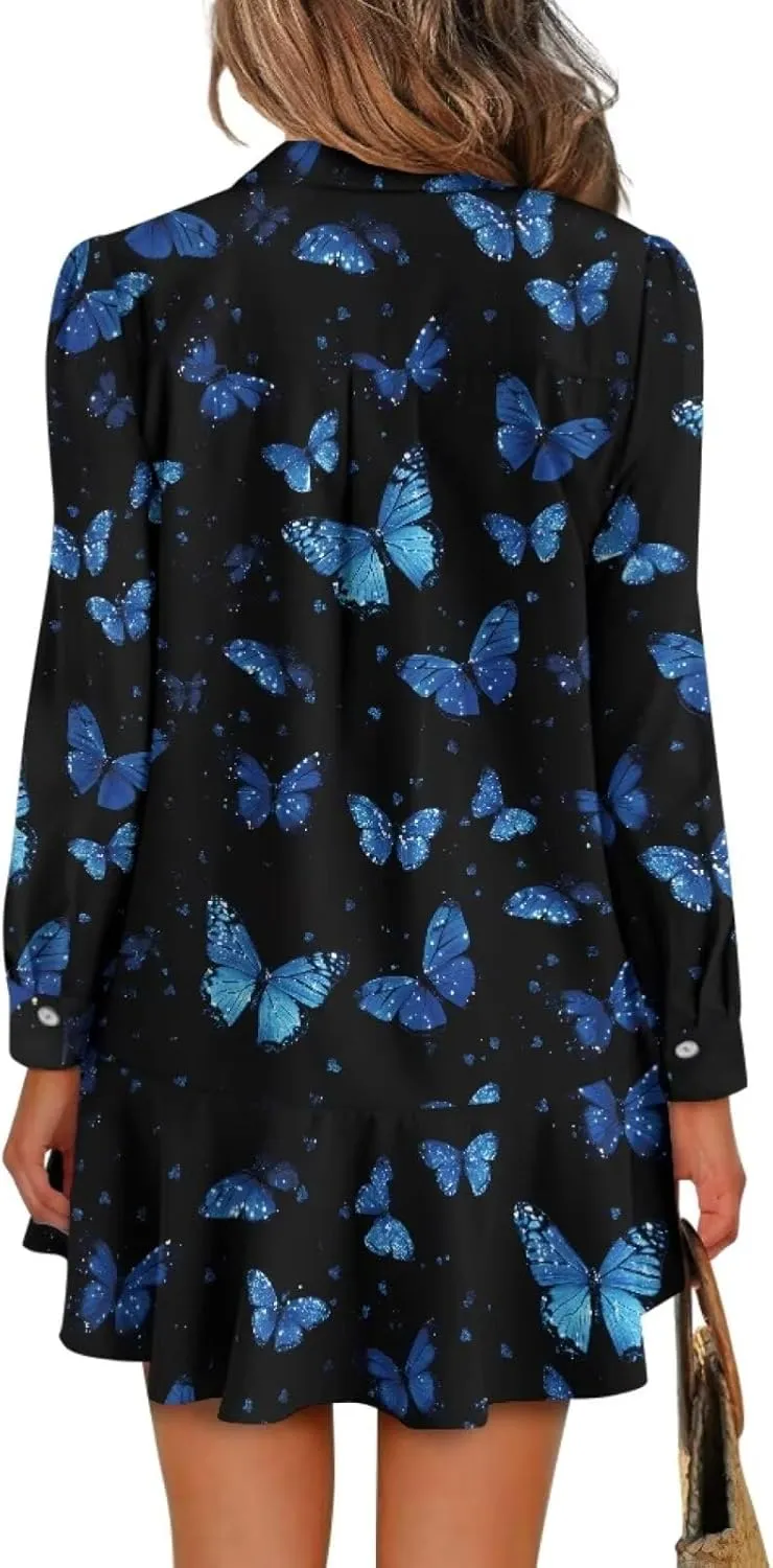 POLERO Womens Shirt Dress with Pockets Long Sleeve Mini Dresses Tunic Shirt Short Dresses