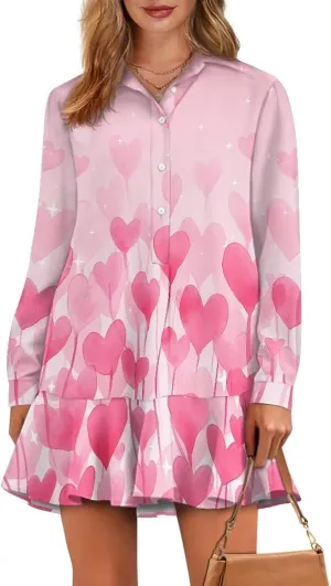 POLERO Womens Shirt Dress with Pockets Long Sleeve Mini Dresses Tunic Shirt Short Dresses