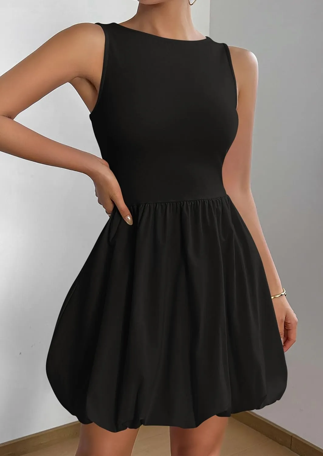 PRETTYGARDEN Summer Dresses for Women 2025 Casual Sleeveless Tank Mini Short Dress Crew Neck Bubble Sundress with Pockets