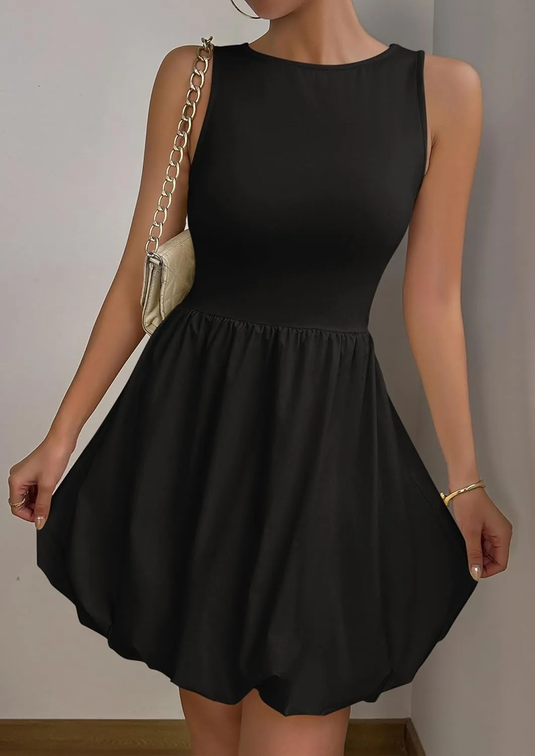 PRETTYGARDEN Summer Dresses for Women 2025 Casual Sleeveless Tank Mini Short Dress Crew Neck Bubble Sundress with Pockets