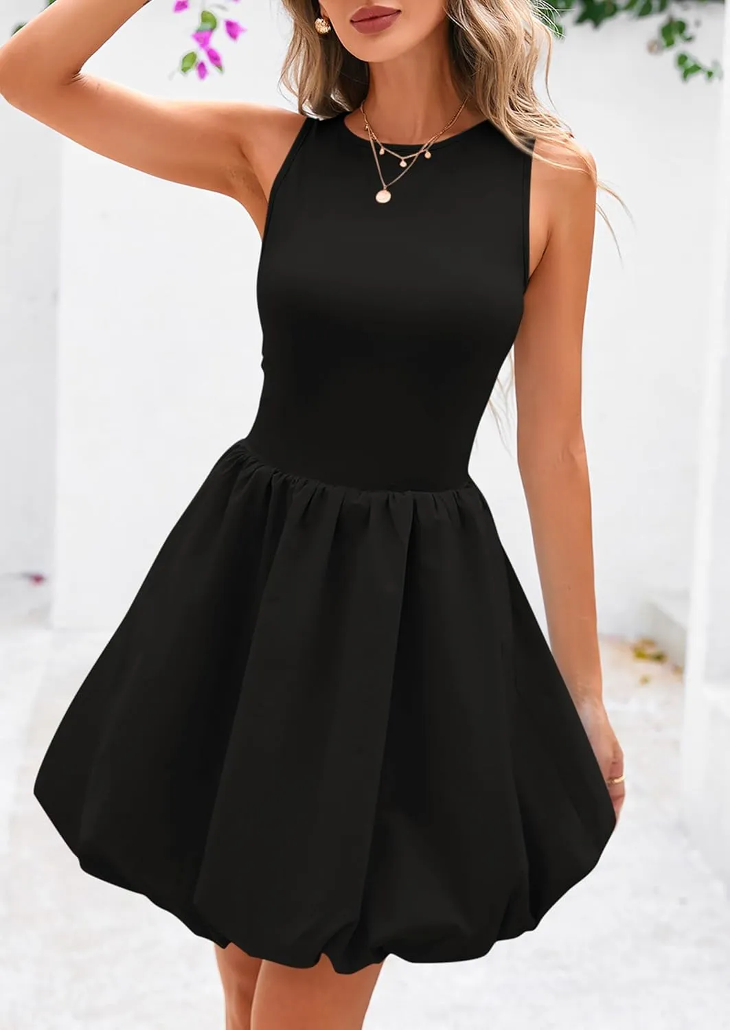 PRETTYGARDEN Summer Dresses for Women 2025 Casual Sleeveless Tank Mini Short Dress Crew Neck Bubble Sundress with Pockets