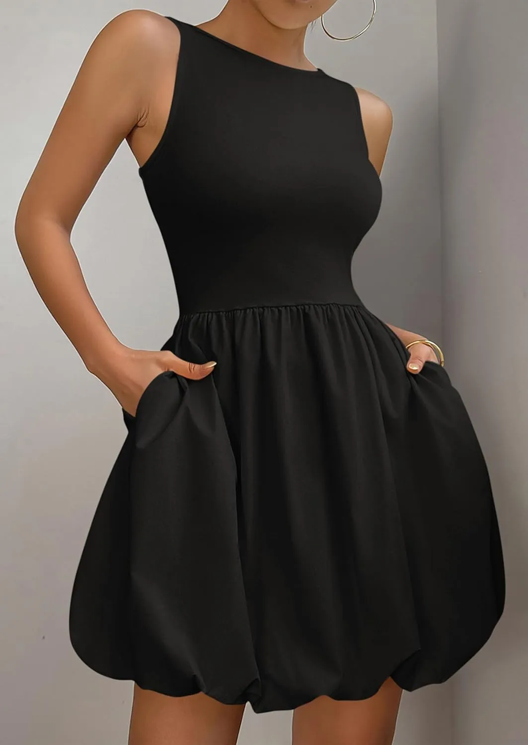 PRETTYGARDEN Summer Dresses for Women 2025 Casual Sleeveless Tank Mini Short Dress Crew Neck Bubble Sundress with Pockets