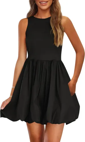 PRETTYGARDEN Summer Dresses for Women 2025 Casual Sleeveless Tank Mini Short Dress Crew Neck Bubble Sundress with Pockets
