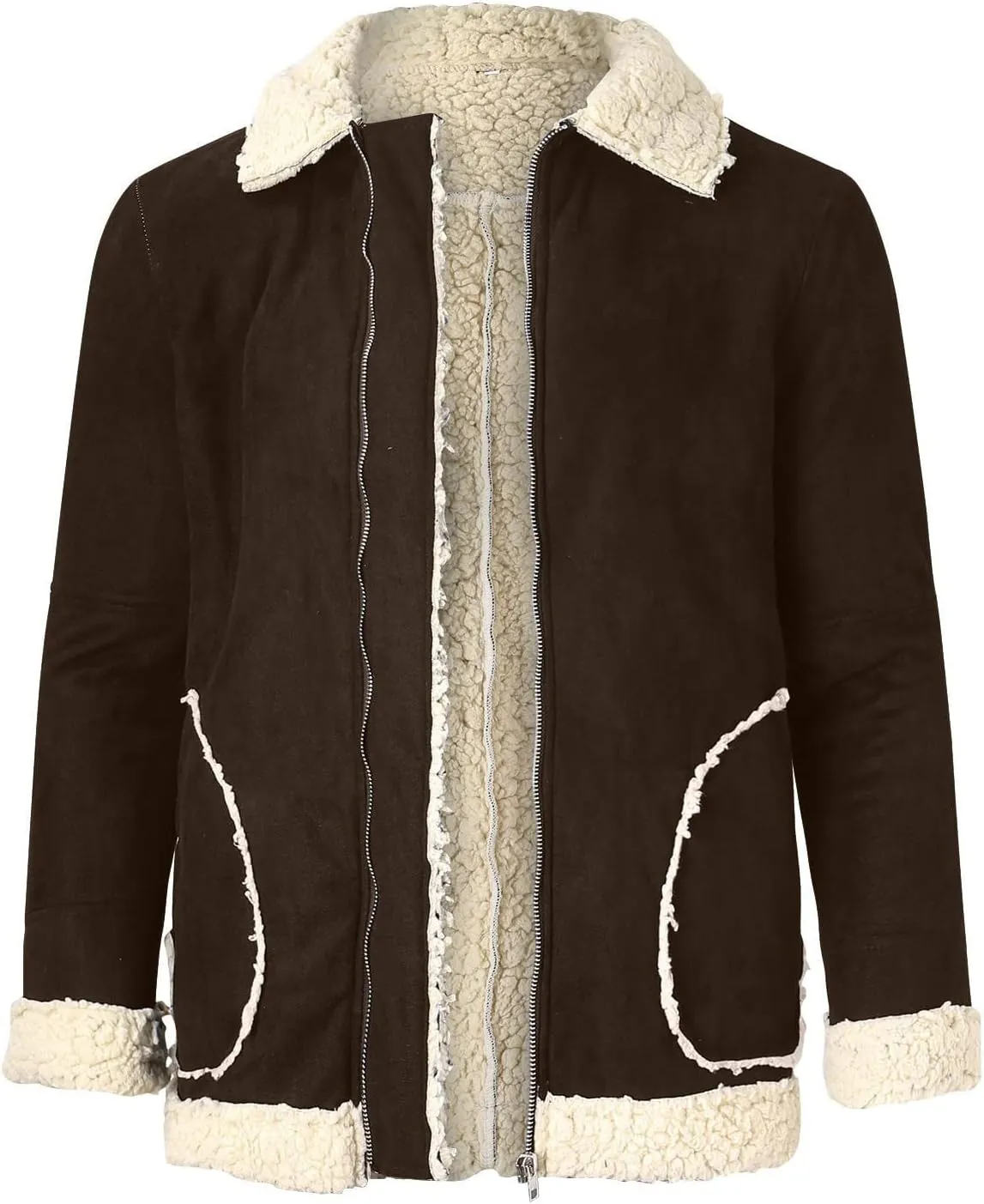 Puffy Jackets Winter Coat For Men Faux Suede Fur Jacket Lapel Heavyweight Thicken Thermal Sherpa Lined Overcoat