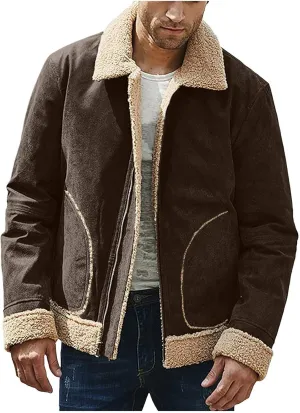Puffy Jackets Winter Coat For Men Faux Suede Fur Jacket Lapel Heavyweight Thicken Thermal Sherpa Lined Overcoat