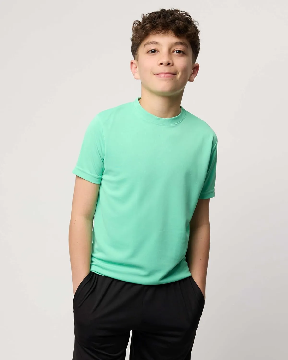 Real Essentials 5 Pack: Youth Mesh Moisture Wicking Active Athletic Performance Short-Sleeve T-Shirt Boys & Girls