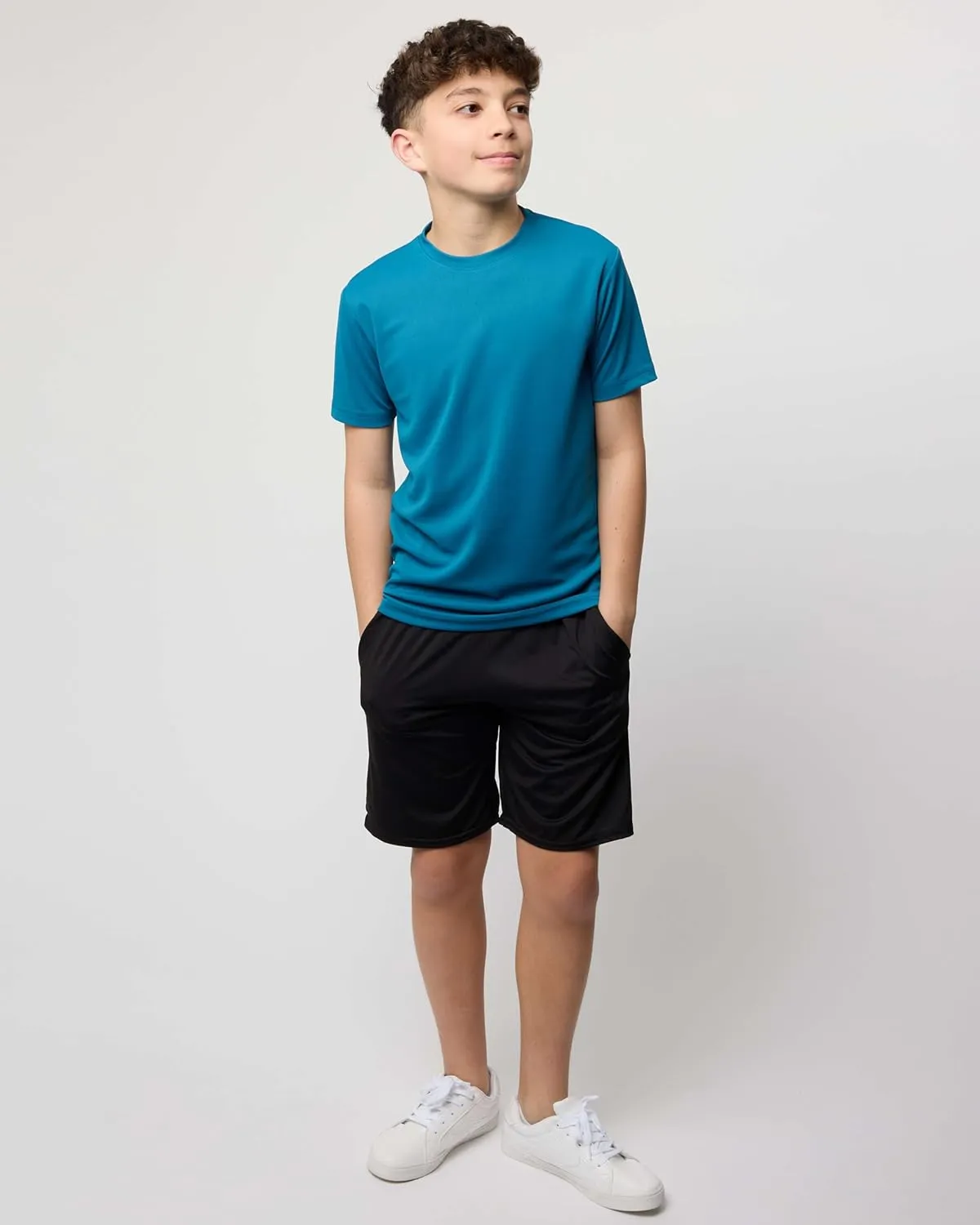 Real Essentials 5 Pack: Youth Mesh Moisture Wicking Active Athletic Performance Short-Sleeve T-Shirt Boys & Girls