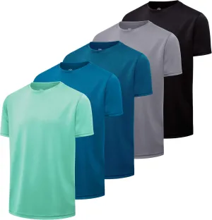 Real Essentials 5 Pack: Youth Mesh Moisture Wicking Active Athletic Performance Short-Sleeve T-Shirt Boys & Girls