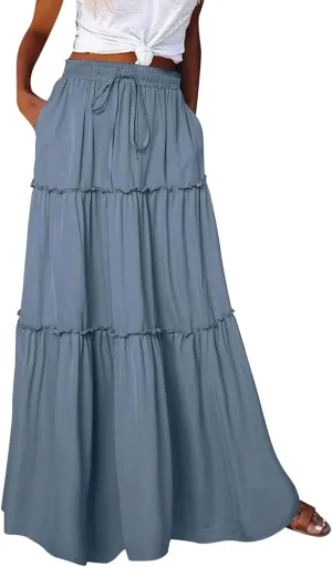 Retro Long Skirt for Women Floral Print Boho Long Skirts with Pockets Women Long Skirt Elasticated High Waist Skirt Long