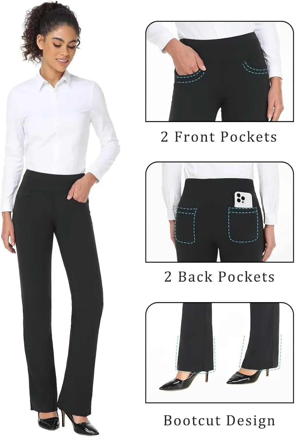 Safort 28" 30" 32" 34" Inseam Regular Tall Bootcut Yoga Pants Flared Leg Dress Pants with Pockets for Casual