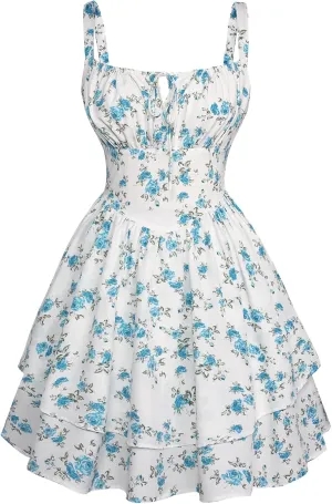 Scarlet Darkness Floral Corset Dress for Women Ruffle Mini Dress Summer Sundress