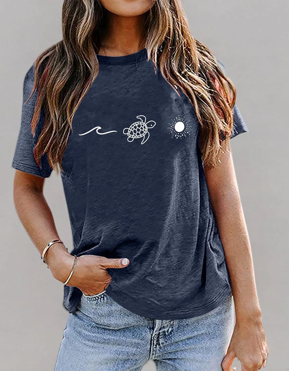 Sea Turtle T-Shirt and Tank for Women Beach Graphic Funny Animal Print Shirt Hawaiian Casual Vacation Top