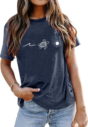 Sea Turtle T-Shirt and Tank for Women Beach Graphic Funny Animal Print Shirt Hawaiian Casual Vacation Top