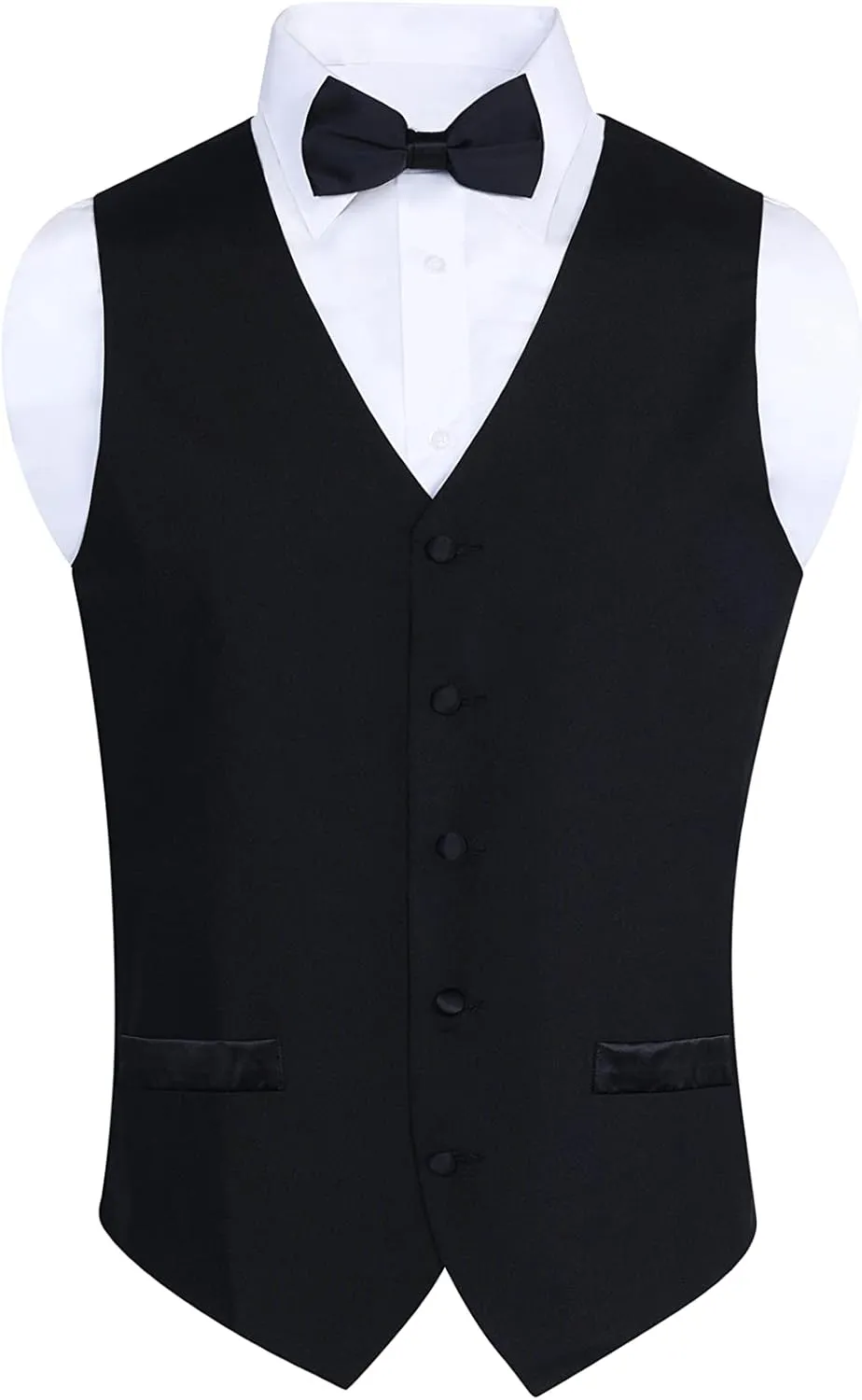 S.H. Churchill & Co. Mens 100% Wool Formal Vest and Tie Set  Includes Black Vest and Matching Black Satin Bow Tie