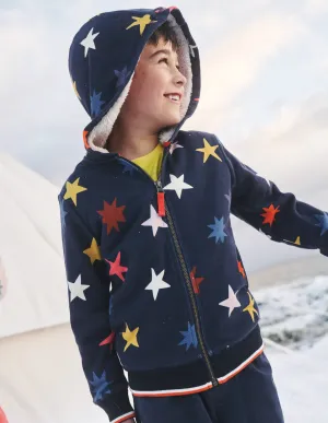 Shaggy-Lined Printed Hoodie-College Navy Star