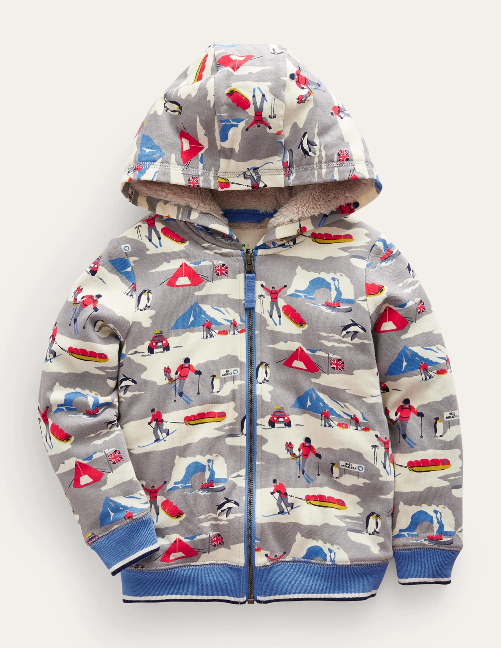 Shaggy-Lined Printed Hoodie-Grey Arctic Explorer