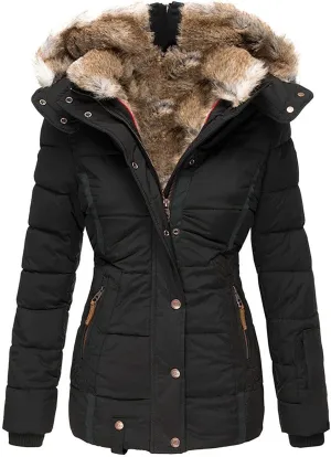 SHAOBGE Girl Down Jacket Women's Warm Woolen Collar Cotton Jacket with Zipper Long Sleeved Slim Fitting Hooded Women's