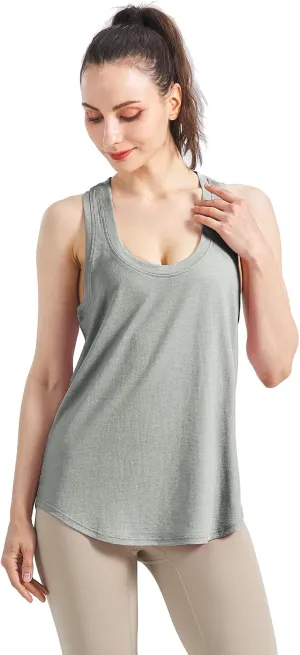 SHEEP RUN Merino Wool Camisole Racerback Tank Top Yoga Shirt Wicking Breathable Light-Weight Shirt