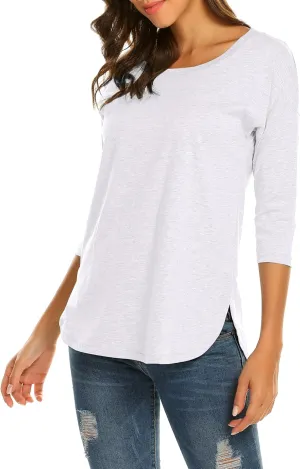 Sherosa Women's Casual 3/4 Sleeve Loose Tunic Tops Scoop Neck T-Shirt
