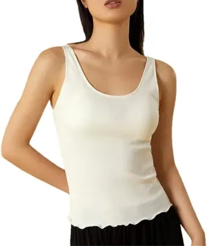Silk Camisole Top for Women Solid with Chest Cushion Vest