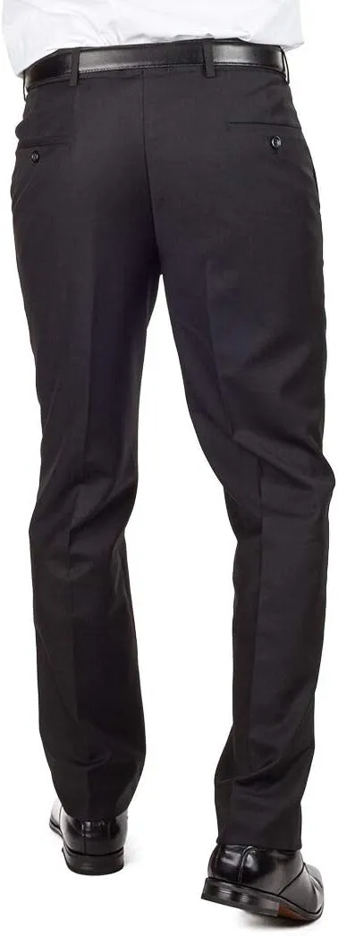 Slim Fit Men's Solid Suit Pants Trouser Flat Front No Pleats Dress Slacks