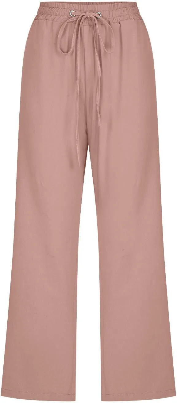 SMIDOW Women Cotton Linen Capris Pants Plus Size Knee Length Casual Elastic Waist Loose Paper Bag with Pockets Loose Trousers