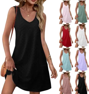 Sun Dresses for Women 2025 Vacation Sping Summer Casual Sundresses Women's Hawaiian Beach Eyelet Dress with Pockets