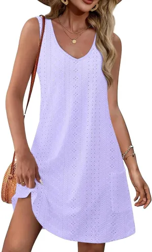 Sun Dresses for Women 2025 Vacation Sping Summer Casual Sundresses Women's Hawaiian Beach Eyelet Dress with Pockets