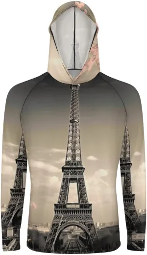 Sun Protection Shirt Long Sleeve Hoodie Paris Tower Lightweight Rash Guard Quick Dry Sun Shirt for Outdoor