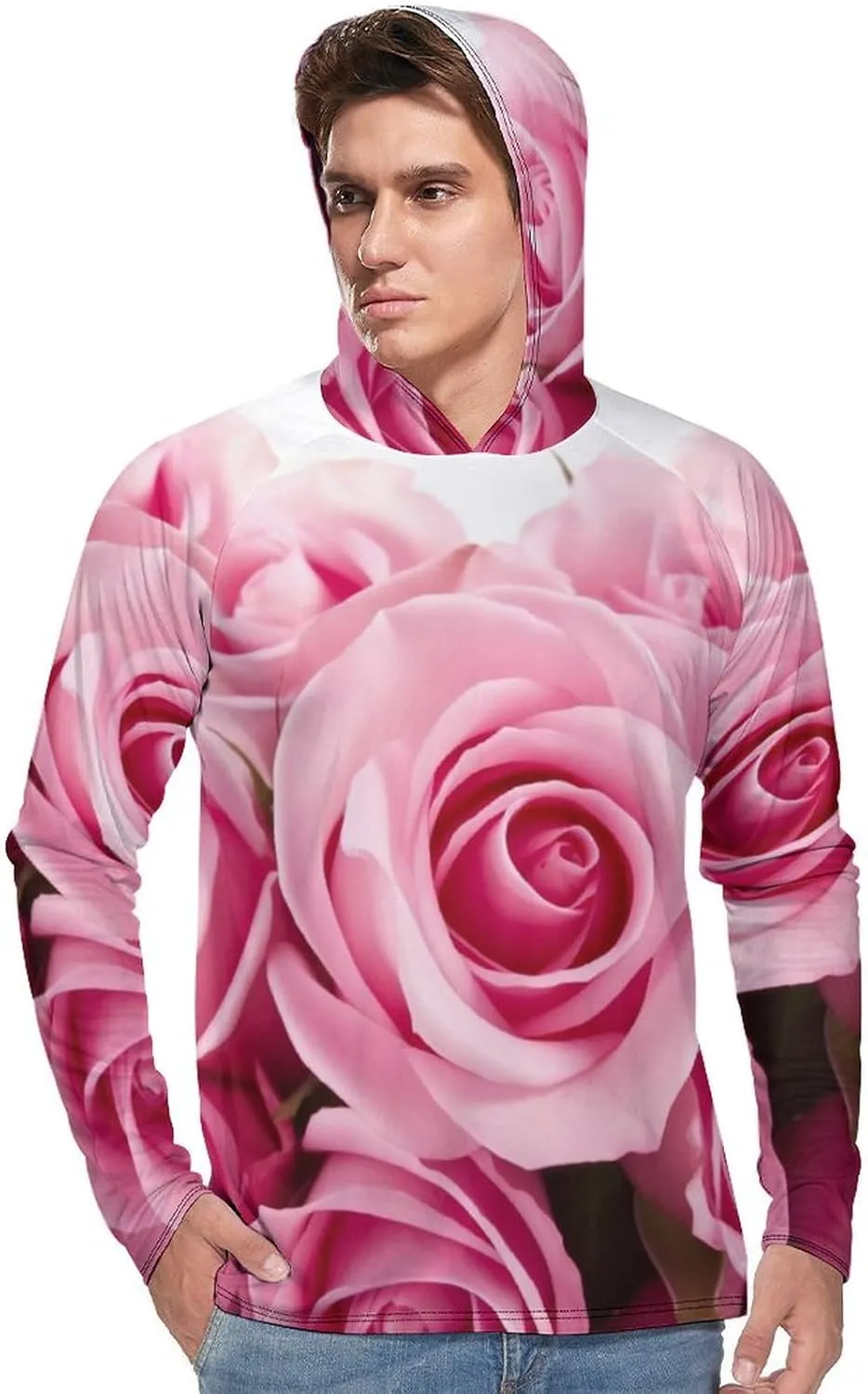 Sun Protection Shirt Long Sleeve Hoodie Rose Lightweight Rash Guard Quick Dry Sun Shirt for Outdoor