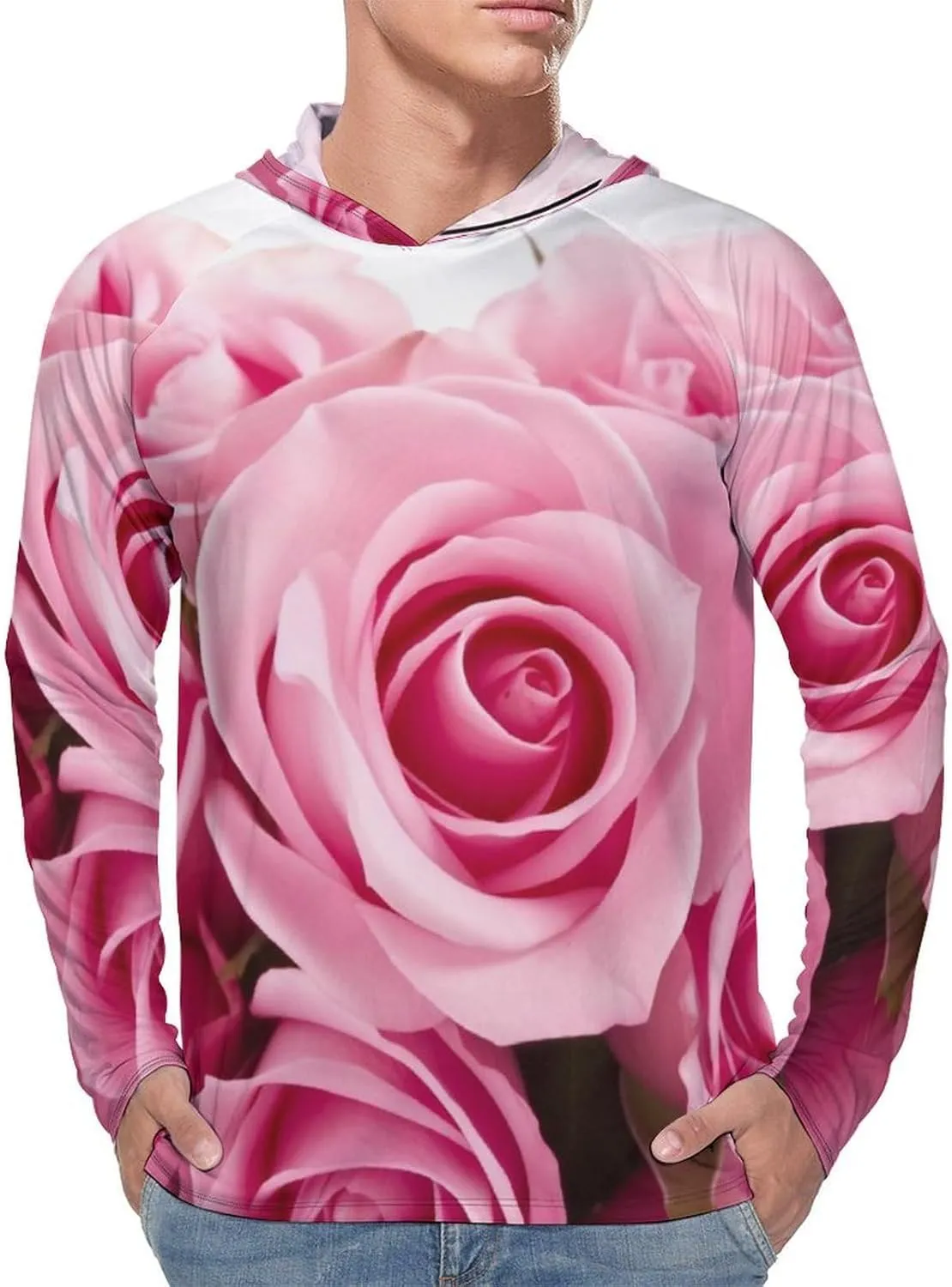 Sun Protection Shirt Long Sleeve Hoodie Rose Lightweight Rash Guard Quick Dry Sun Shirt for Outdoor
