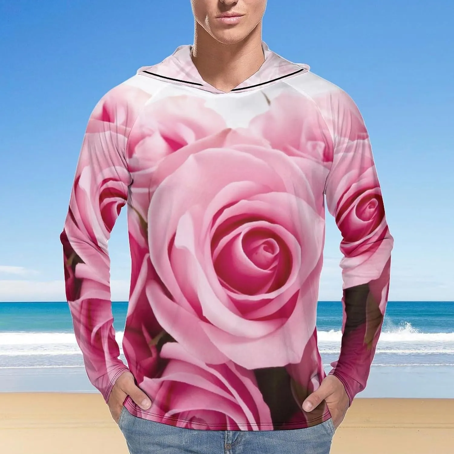 Sun Protection Shirt Long Sleeve Hoodie Rose Lightweight Rash Guard Quick Dry Sun Shirt for Outdoor