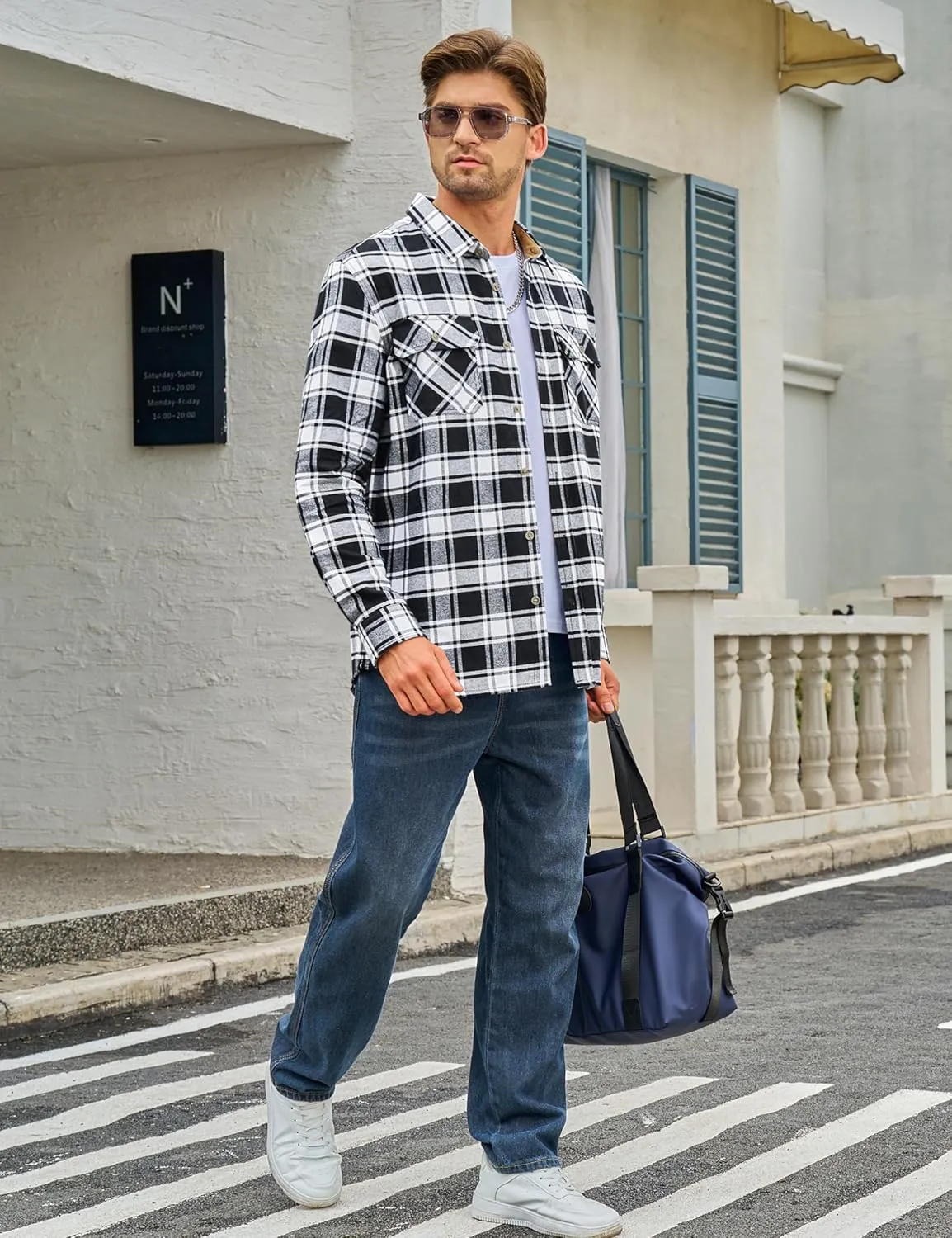 TACVASEN Men's Flannel Shirts Cotton Plaid Shirt Long Sleeve Button Up Shirt Jackets with 2 Chest Pockets