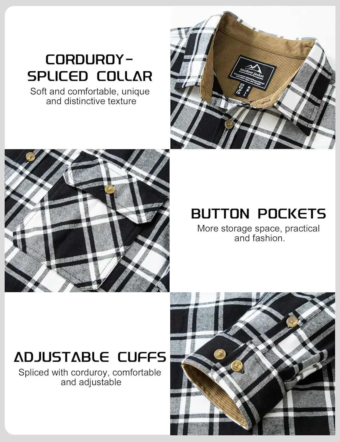 TACVASEN Men's Flannel Shirts Cotton Plaid Shirt Long Sleeve Button Up Shirt Jackets with 2 Chest Pockets