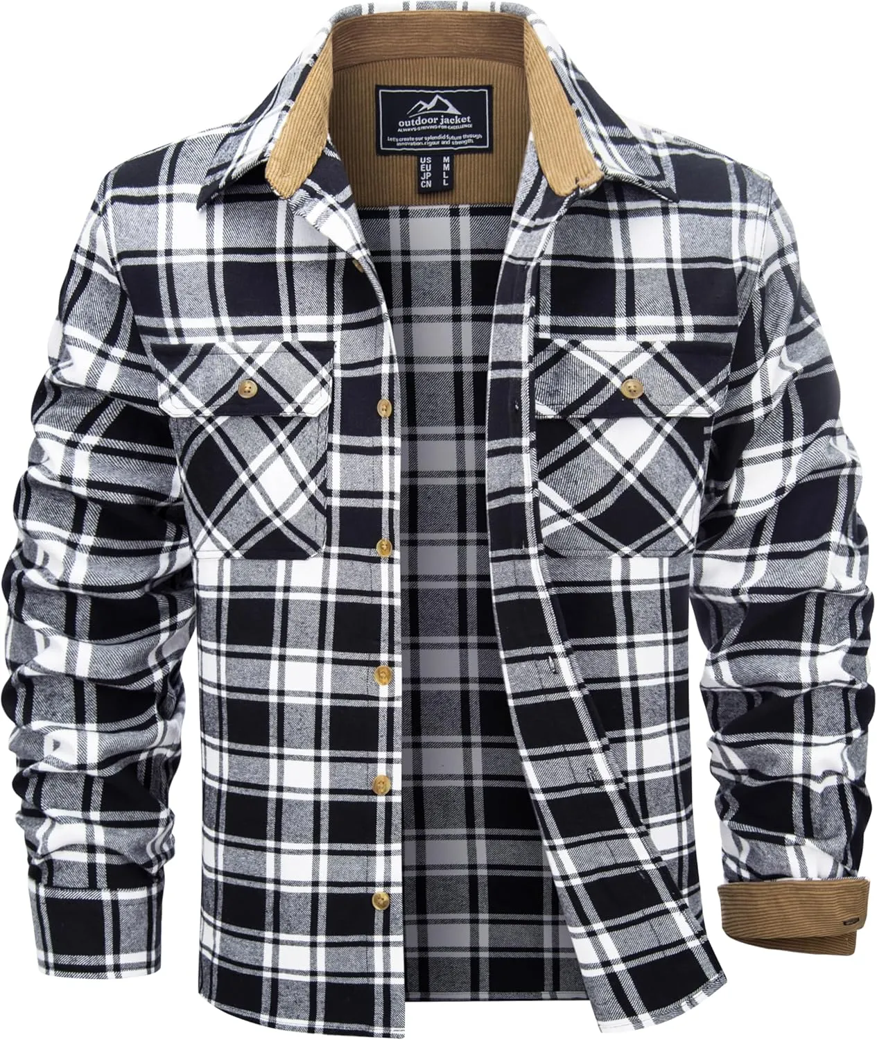 TACVASEN Men's Flannel Shirts Cotton Plaid Shirt Long Sleeve Button Up Shirt Jackets with 2 Chest Pockets