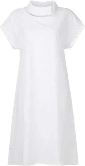 TIAFORD Women's Casual Short Sleeve Cotton Linen Dress Solid Color Plus Size Hollow Midi Dress