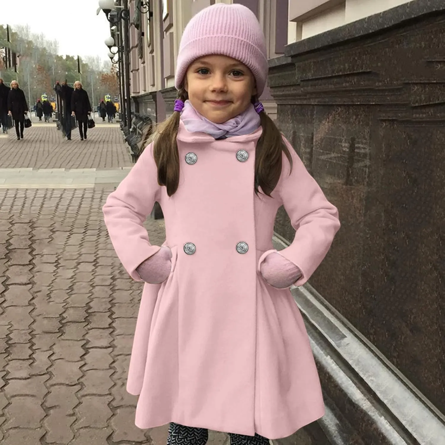 Toddler Baby Girls Classic Wool Blend Coat Winter Double Breasted Trench Coat Outwear Pea Coat Jacket