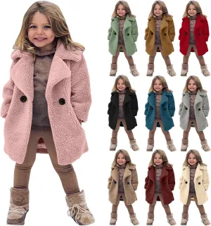 Toddler Baby Girls Faux Fur Jacket Coat Teddy Fleece Fuzzy Trench Coat Long Winter Coats Fluffy Snow Jacket